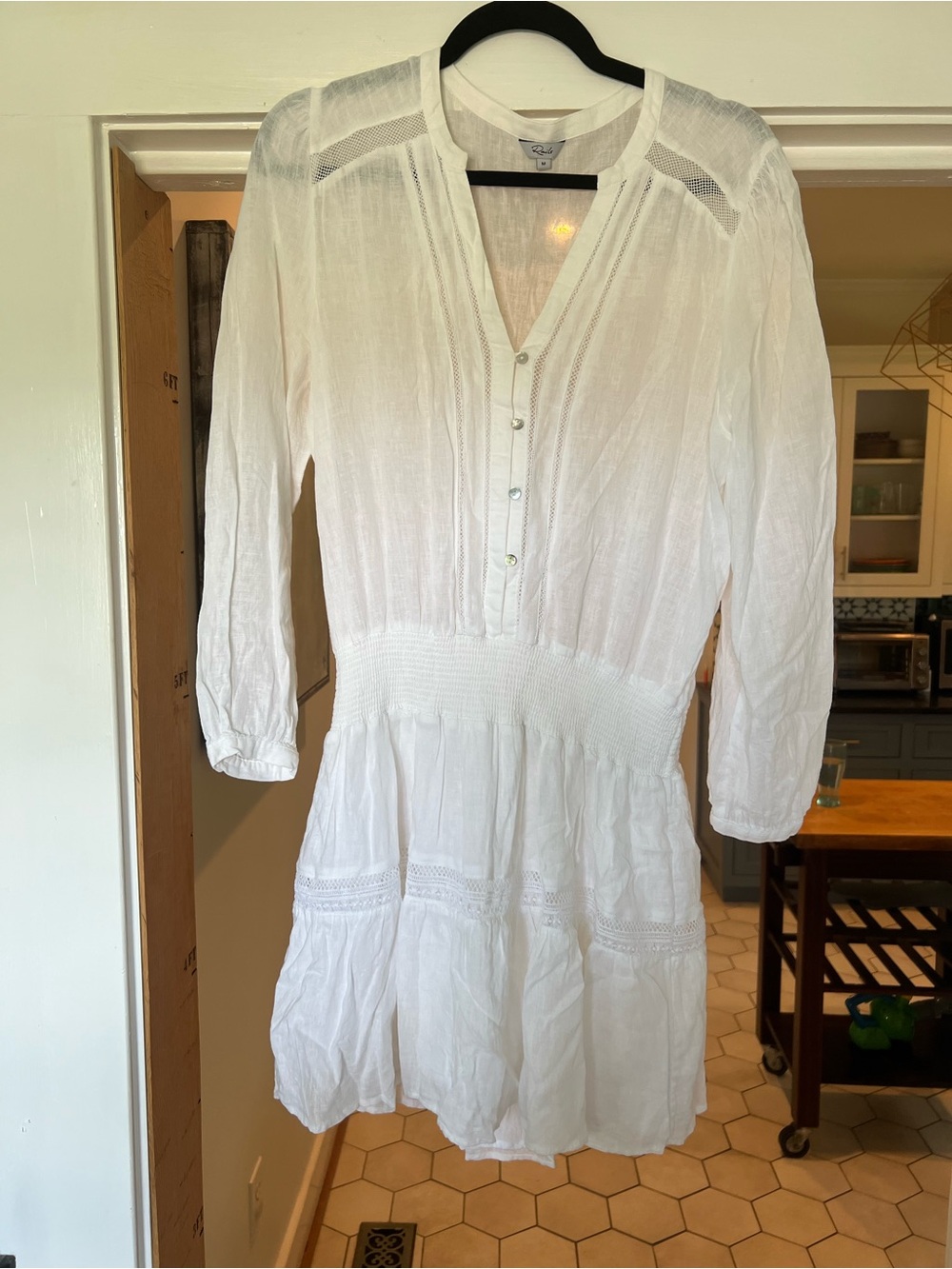 Rails White V-Neck Smocked Waist Dress